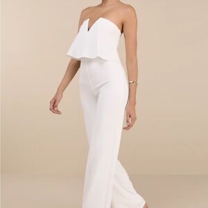 Lulu's Chic White Strapless Jumpsuit